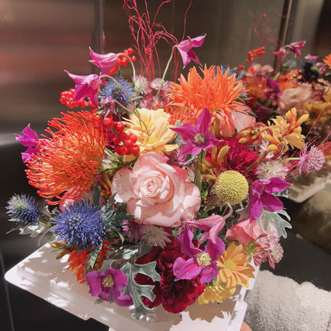 Flowers in a container / images for scale only